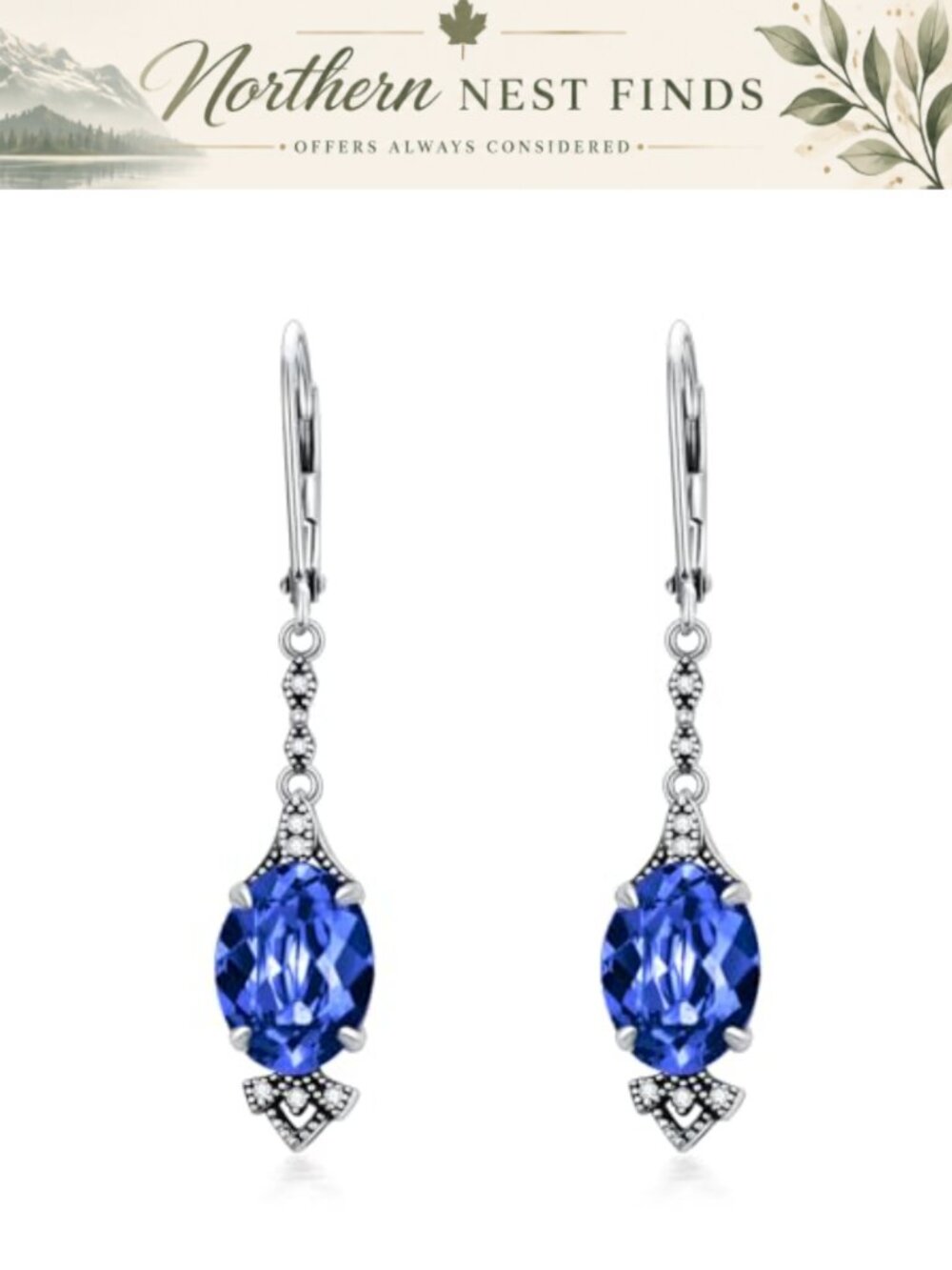 925 Sterling Silver Leverback Dangle Drop Earrings with 9mm Oval Birthstone